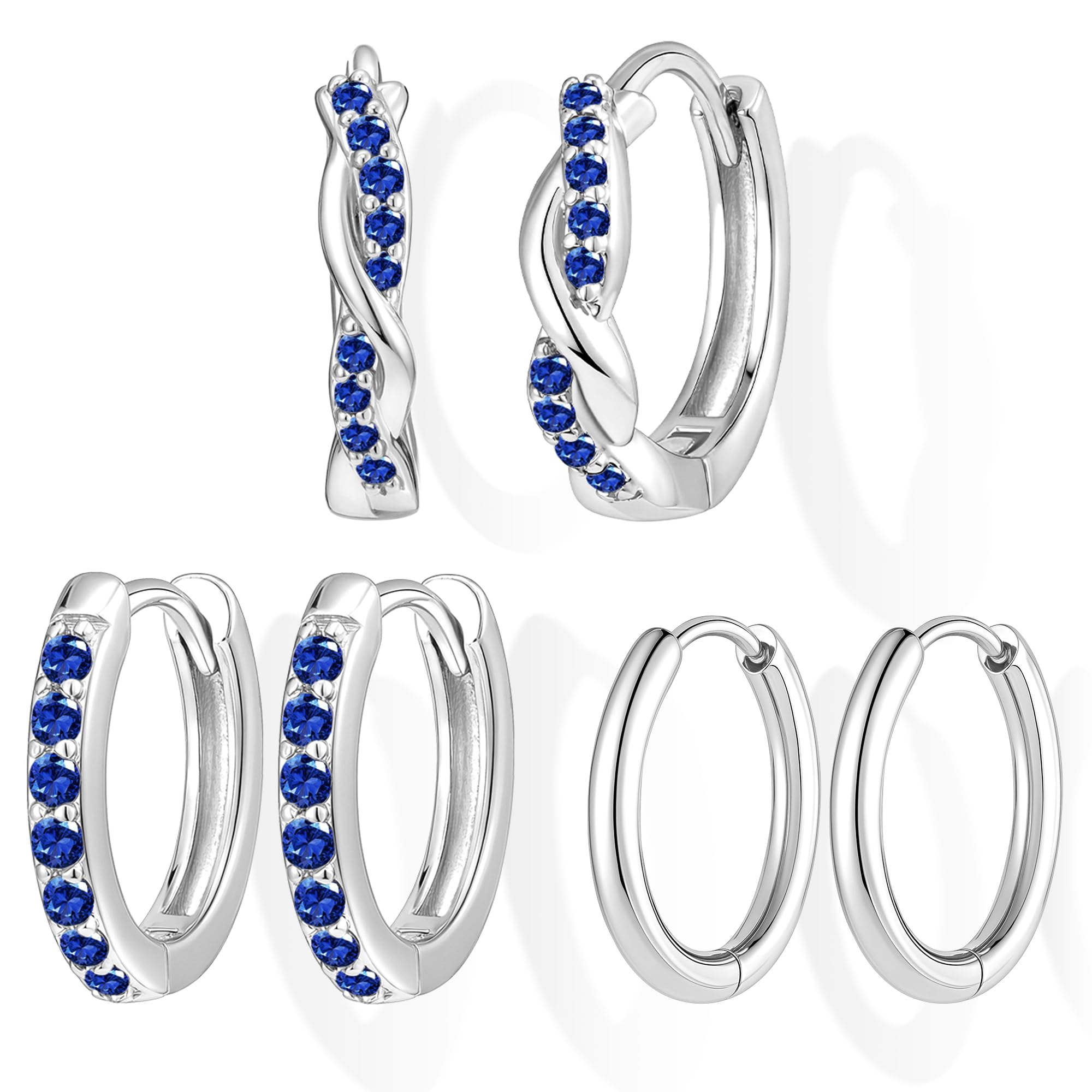 Inerney Gold Huggie Hoop Earrings Set for Women, Dainty Small Sterling Silver Earring Stacks Hypoallergenic Jewelry for Multiple Piercings, Trendy Twisted Cute Cartilage Hoops Birthstone Gift 3 Pairs
